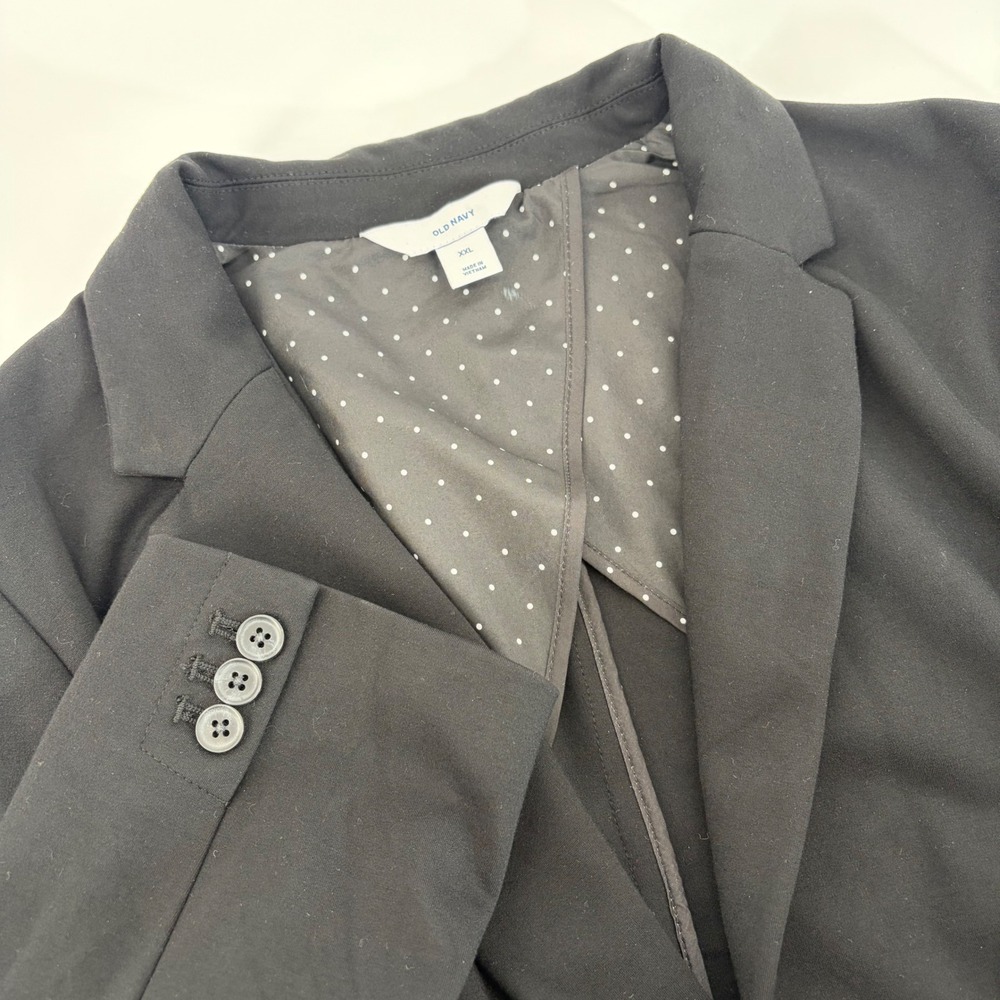 Old Navy Womens XXL Black Ponte Knit Single Button Blazer Polka Dot Lining